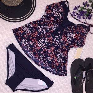 Michael Kors Floral Ruffle Neck Tankini Swim Suit